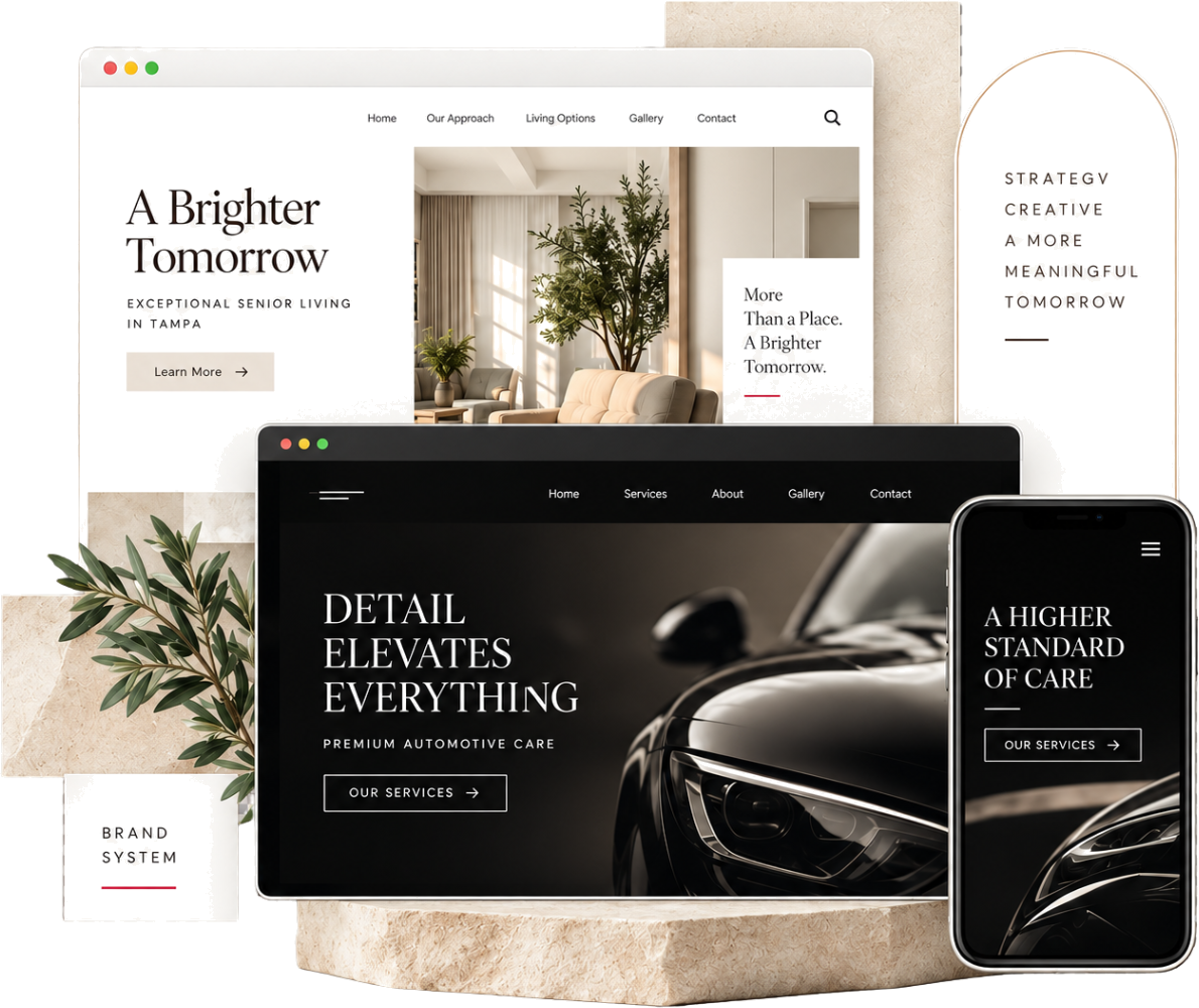 Brand work — A Brighter Tomorrow senior living site and Autom Flex automotive brand